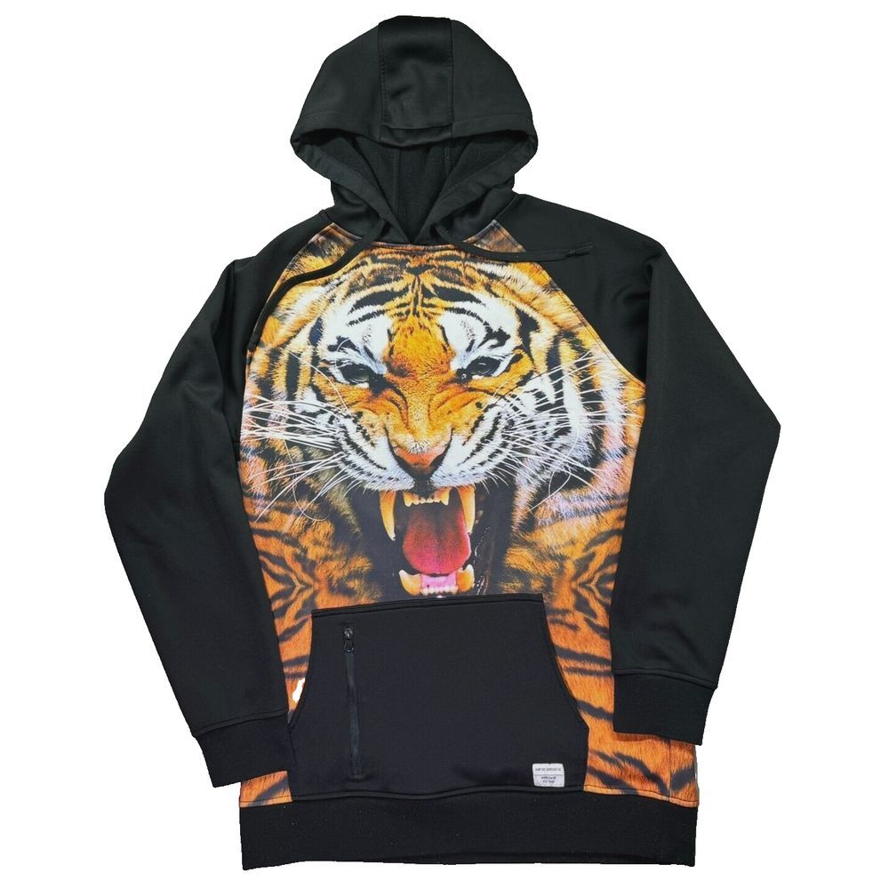 Empyre Surplus Co. Tiger Hoodie‎ Mens Large Black Hip Hop Retro Club Pockets